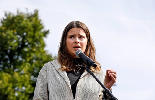 Luisa Neubauer speaks during the Fridays for Future demo. Fridays for Future demands on all