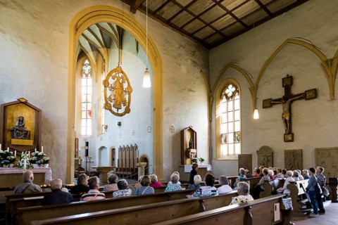 Floating Madonna in the Rosary, by Tilman Riemenschneider, pilgrimage church Maria im Weingarten,