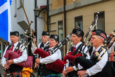 Bagpipe orchestra, Pipe concert, Sigmaringen, Baden-Württemberg, Germany, Europe