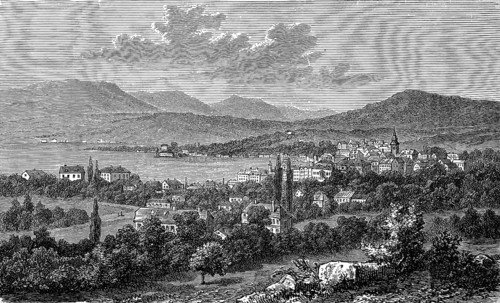 Gmunden in the Salzkammergut in Austria, in 1880, Historical, digital reproduction of an original