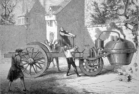 Historical locomotive from 1770, steam carriage by the French engineer Eugnot, historical, digital