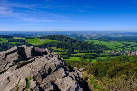 Rock at the summit, Milseburg, near Hofbieber, Kuppenrhön, Rhön, Hesse, Germany, Europe