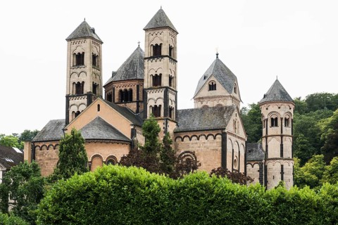 Romanesque monastery church, Benedictine Abbey Maria Laach, Eifel, Rhineland-Palatinate, Germany,