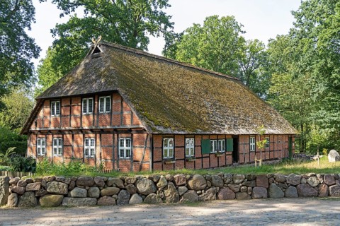 Heidemuseum Dat ole Huus, Low German hall house, Wilsede, Bispingen, Lüneburg Heath, Lower Saxony,