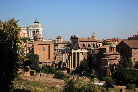View from Monte Palatino, Palatine Hill, of the historic centre of Rome, Italy, Europe