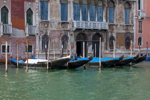 Gondolas in front of an old palace, Grand Canal, Venice