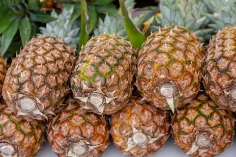 Selling pineapples at a weekly market market, Majorca, Balearic Islands, Spain, Europe