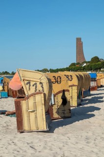 Beach chairs, beach, naval memorial, Laboe, Schleswig-Holstein, Germany, Europe