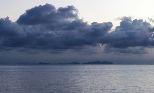 Sky with storm clouds over the sea in the marine reserve. Malaysia