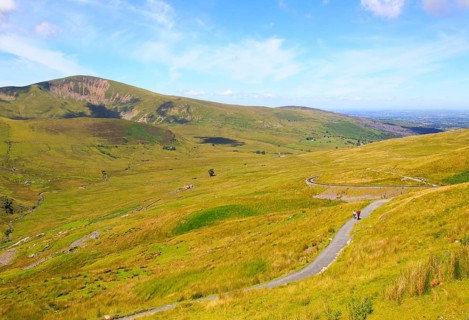 Upland landscape view to Moel Eilio mountain, Mount Snowdon, Gwynedd, Snowdonia, north Wales, UK