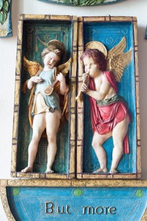 Painted plaster angels in village parish church of Saint Michael, Wilsford cum Lake, Wiltshire,