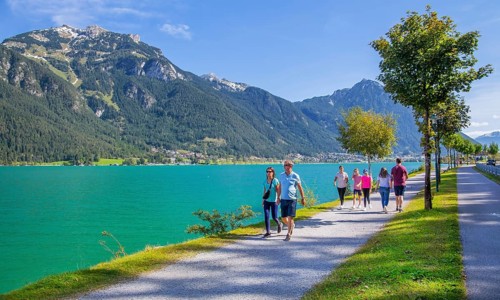 Promenade on the lakeshore, Pertisau, Achensee, Tyrol, Austria, Europe