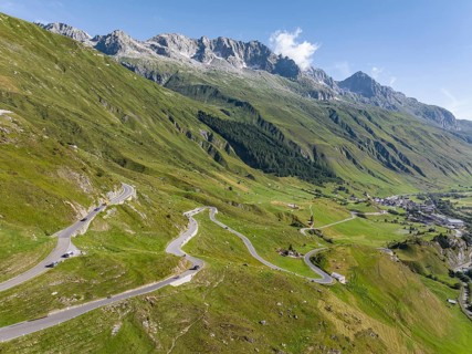 James Bond Goldfinger curve viewpoint on the Furka Pass. Scenes for the James Bond film Goldfinger