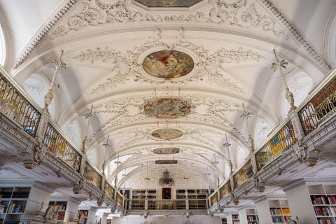 Richly decorated vault of the library, Salem Castle, former imperial abbey, former monastery of the
