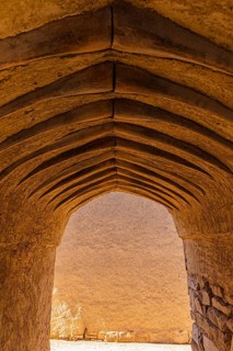 Vaulted ceiling with wooden substructure in the largest preserved mud town in Oman, Al Bilaad, Al