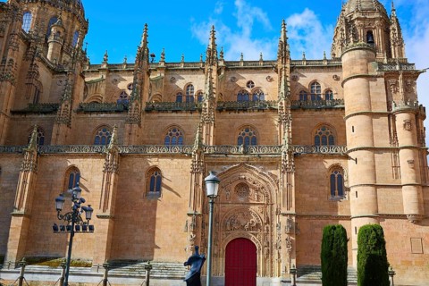 Salamanca Cathedral facade in Spain by the Via de la Plata way to Santiago