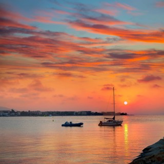Denia beach sunset dusk in Mediterranean at Alicante Spain