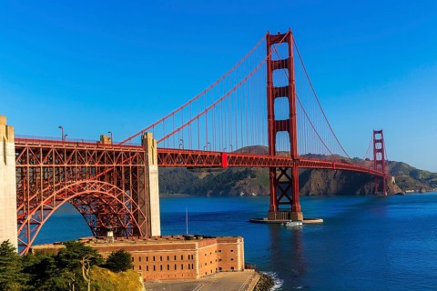 Golden Gate Bridge San Francisco from Presidio in California USA