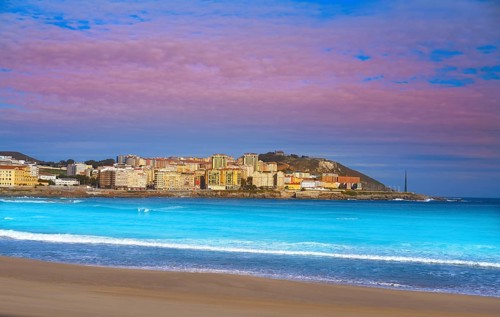 La Coruna Riazor beach in Galicia of Spain