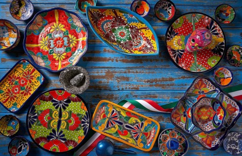 Mexican pottery Talavera style of Puebla in Mexico