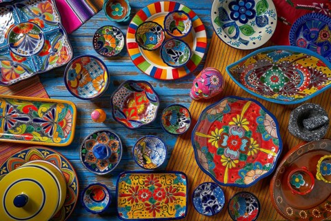 Mexican pottery Talavera style of Puebla in Mexico