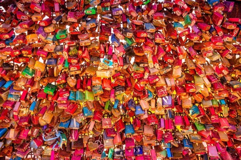 Love locks, extensive, large quantity, North Sea beach, St. Peter Ording, Schleswig-Holstein,