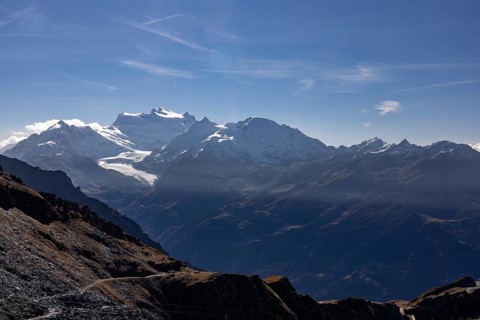Grand Combin with Glacier de Corbassiere, view from Les Attelas, Verbier, Valais, Switzerland,