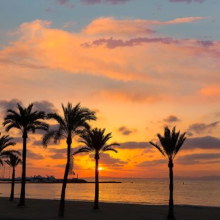 Majorca El Arenal sArenal beach sunset near Palma de Mallorca in Balearic Islands spain