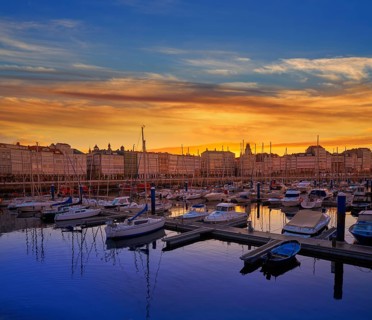 La Coruna sunset port marina in Galicia of Spain