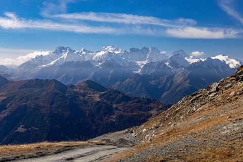 Mountain group around Aiguilles d'Argentiere, in the background Mont Blanc, Verbier, Valais,