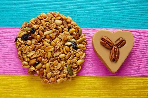 Mexican candy sweets Palanqueta with peanuts and cajeta heart with pecan nuts