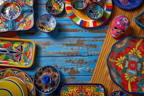 Mexican pottery Talavera style of Puebla in Mexico