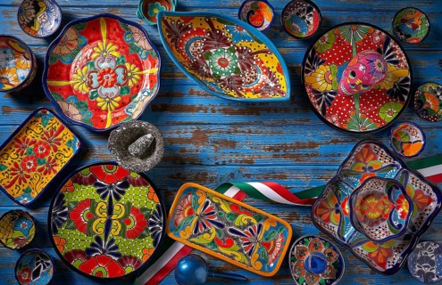 Mexican pottery Talavera style of Puebla in Mexico