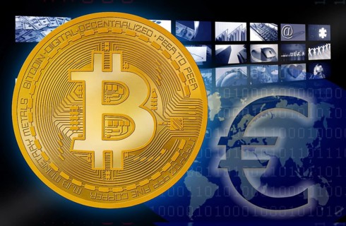 Bitcoin BTC against Euro symbol cryptocurrency background of my own copyright