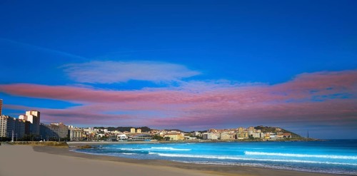 La Coruna Riazor beach in Galicia of Spain