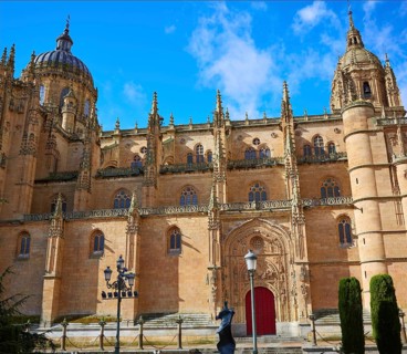 Salamanca Cathedral facade in Spain by the Via de la Plata way to Santiago