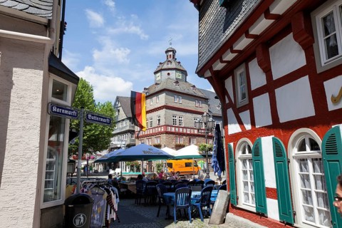 City hall, Buttermarkt butter market, historic old town of Herborn, Hesse, Germany, Europe,