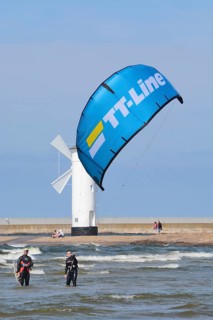Kitesurfer on Baltic Sea at Swinoujscie, Western Pomerania, Poland, Europe