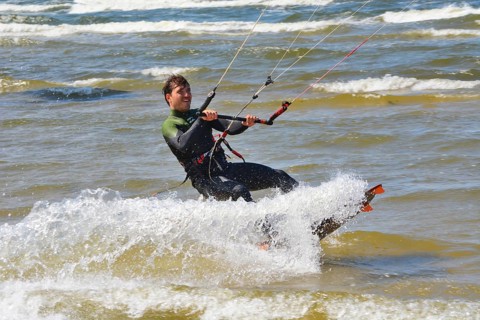 Kitesurfer on Baltic Sea at Swinoujscie, Western Pomerania, Poland, Europe