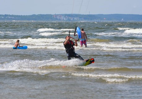 Kitesurfer on Baltic Sea at Swinoujscie, Western Pomerania, Poland, Europe