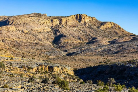 View of the bare slopes of the highest mountain in Oman, Jebel Shams, Arabian Peninsula, Sultanate