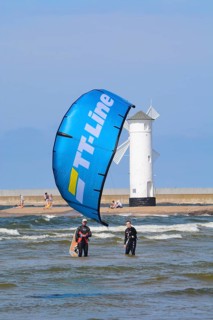 Kitesurfer on Baltic Sea at Swinoujscie, Western Pomerania, Poland, Europe