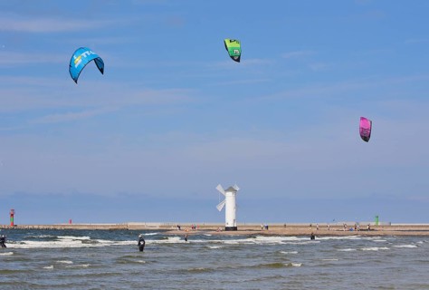 Kitesurfer on Baltic Sea at Swinoujscie, Western Pomerania, Poland, Europe