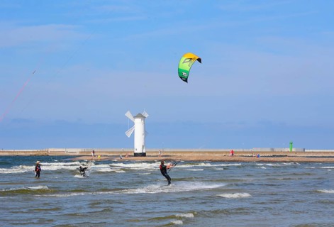 Kitesurfer on Baltic Sea at Swinoujscie, Western Pomerania, Poland, Europe