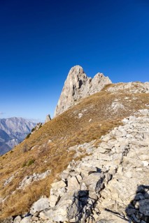 Pierre Avoi, view into the Rhone valley, rocky peak above Verbier, Valais, Switzerland, Europe