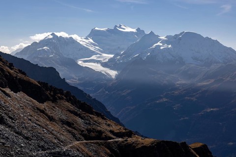 Grand Combin with Glacier de Corbassiere, view from Les Attelas, Verbier, Valais, Switzerland,