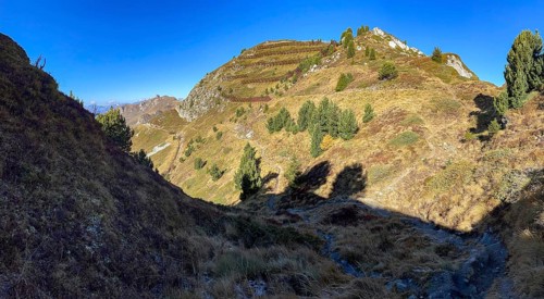 Ascent to Col des Mines, hiking trail with avalanche protection, behind Croix de Coeur, La Tzoumaz,