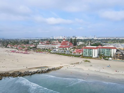 Aerial view of Hotel Del Coronado, San Diego, California, USA. September 25th, 2021