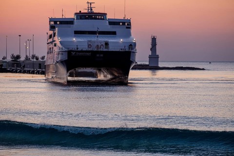 Fast boat, La Savina port, Formentera, Pitiusas Islands, Balearic Community, Spain, Europe