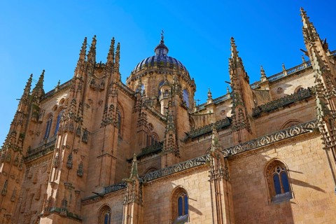 Salamanca Cathedral facade in Spain by the Via de la Plata way to Santiago